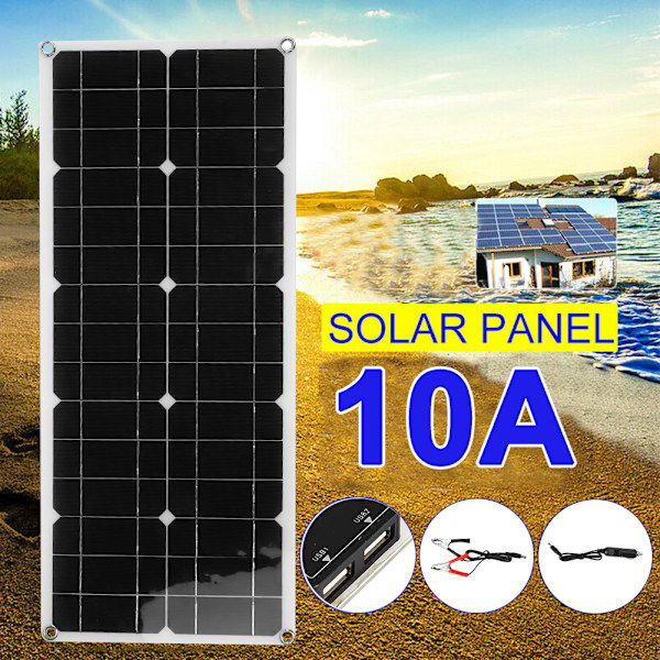 Vanntett USB solcellepanel med 10A solcelleregulator Utendørs lading for bil, yachtbatteri, båt