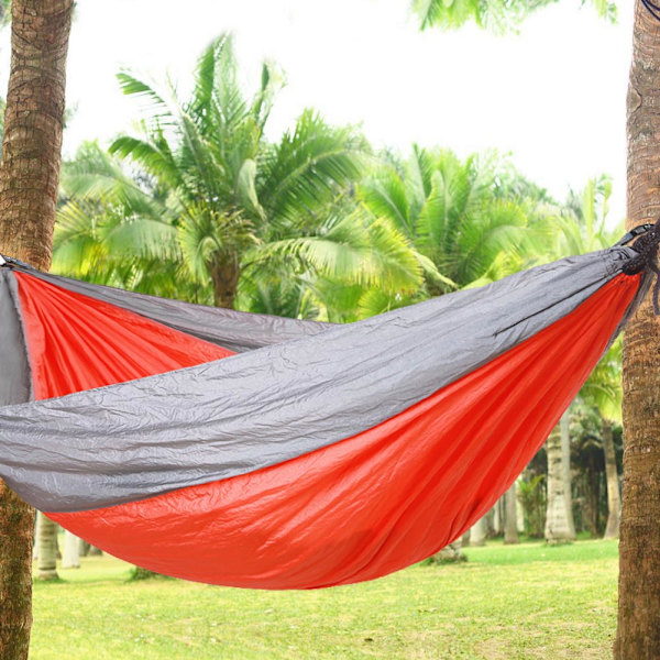Bredda och förlänga utomhus hängande säng camping rese hängmatta sovsväng (grå + orange)