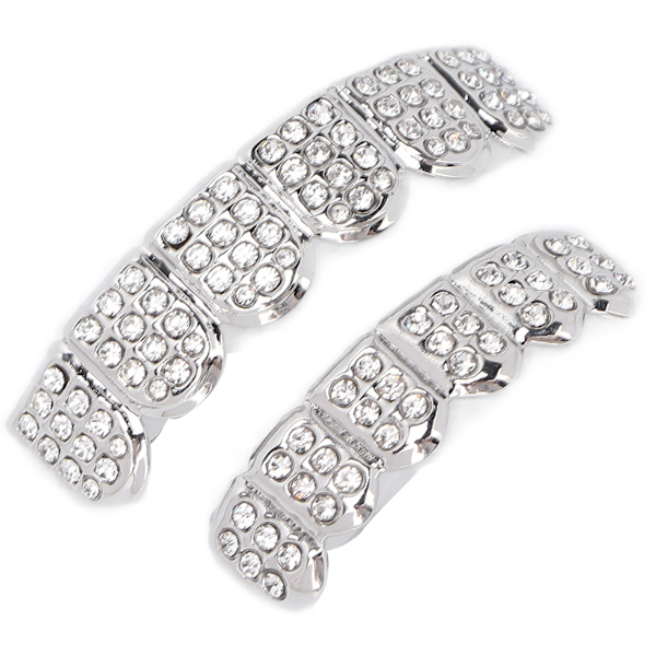 Trendigt guldpläterat hiphop-tandsmyckesset i legering - unisex - accessoarer för rappare - silver