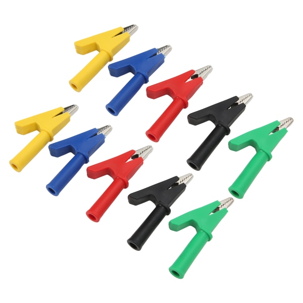 Krokodilleclips isoleret testklemme 4 mm jack 10 mm åbning Rød Sort Gul Blå Grøn 60049
