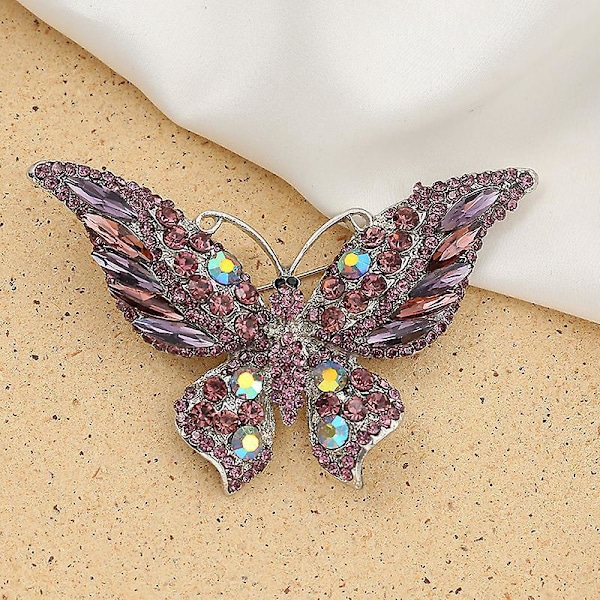 Blå Krystal Rhinestone Butterfly Brosche Nål - Sæt af 5 til Kvinder, Piger, Bryllup, Banket, Fødselsdagsfest
