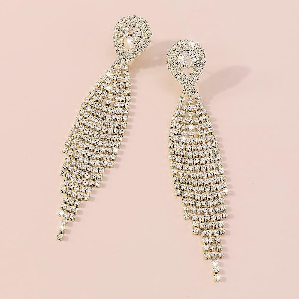 Tåreformet Krystall-Lysekrone Ørepynt Lange Kvaster Hengeøreringer Glitrende Rhinestone Damegaver Statement Ørepynt Brudesmykker (Gull)