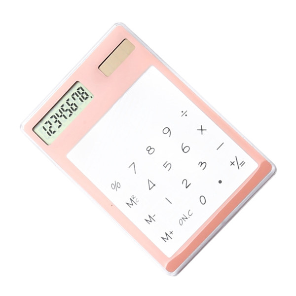 Solar Powered Lommeregner Touch Screen 8-cifret LCD Display Bærbar Transparent Lommeregner til Office School Home Pink