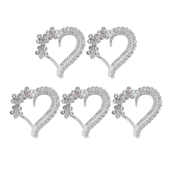 5 st Broscher DIY Love Peach Hjärtformad Rhinestone Glaslegering Smycken Tillbehör Silver