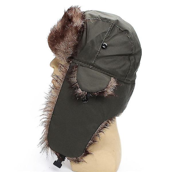 Herrar Grön Aviator Trapperhatt med Fuskpäls Öronklaffar Ushanka
