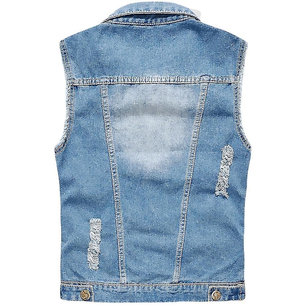Vintage Lyseblå Mænds Casual Denim Ærmeløs Jakke