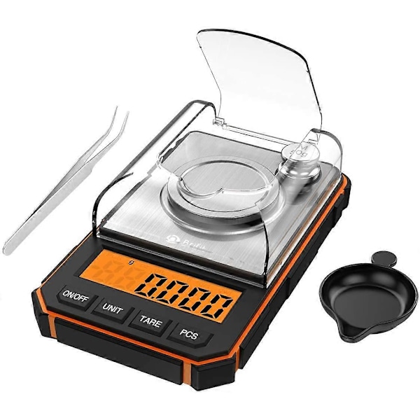 Digital lommevekt, 50g/0.001g Milligramvekt, bærbar smykkevekt med 50g kalibreringsvekter og pinsett, 6 enheter, tarafunksjon, drikkbar Sm