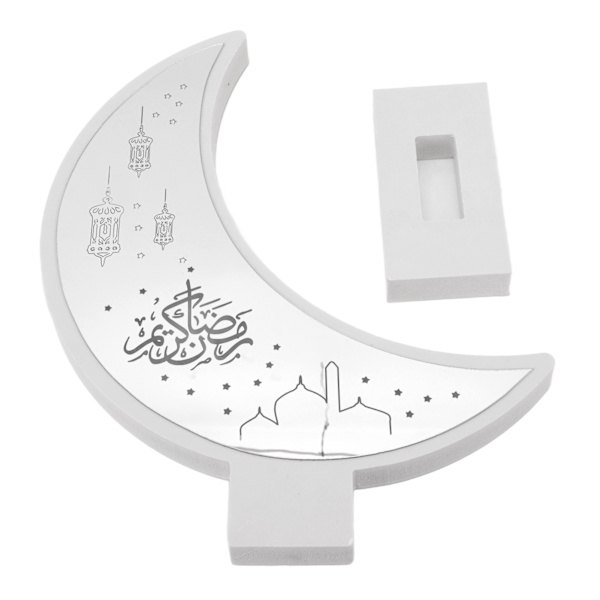 Ramadan Mubarak lys - Dekorativ plastbatteridrevet stabil base måneform LED-lys for muslimsk dekorasjon