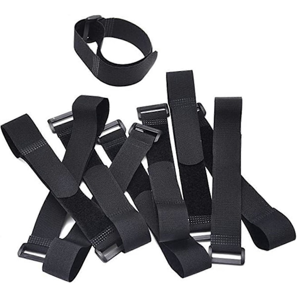 Kroge og løkkeremme Kabelbindere Organizer Fastgørelse 250 mm x 20 mm, Sort (10 stk)