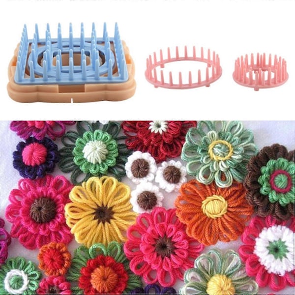 Blomsterstickmaskin Kit DIY Blomstermaskin Vävstol Verktygsset Fyrkantig Blomstertillverkare med Nål