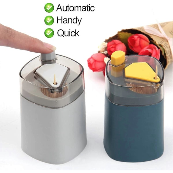 Automatisk Pop-Up Tandpetare Dispenser, Tandpetare Förvaringslåda (Grå)