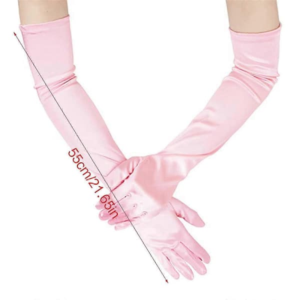 Lange satinhansker til kvinder, formelle satinhansker, bryllupshandsker, bankethandsker, performancehandsker, balhandsker, dansehandsker rose Red