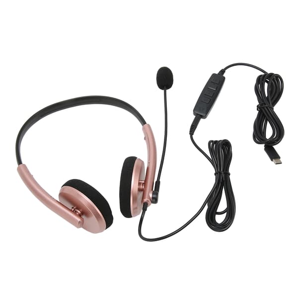 Call Center Headset Multifunksjonelt Stilig Støyreduserende HD-samtale Hørselvern Telefons Headset Rose Gold Type C