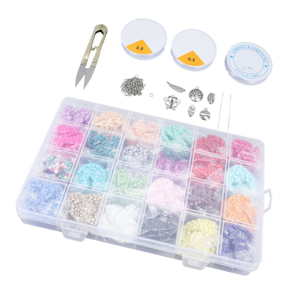 3mm målade glaspärlor set 24 rutnät legering hänge smycken gör-det-själv armband tillbehör cirka 14400 st