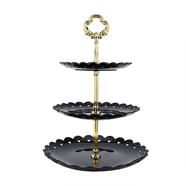 3-vånings fruktdessertdisplayställ Cupcake Cake Holder Födelsedagsfest Bröllop (Svart)
