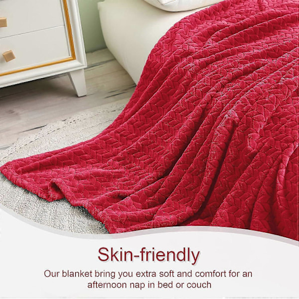 Stor Filt i Flanellfleece, 180*200 CM Sofföverdrag, Mjuka Jacquardvävda Lövmönstrade Överkast för Soffa