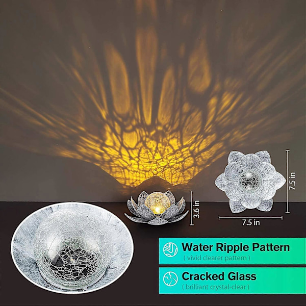 Aurinkovalot ulkokäyttöön puutarhaan, Crackle Globe -lasinen lootuskoriste, vedenpitävät LED-metallikukkavalot patiolle, nurmikolle, kävelytielle, pöydälle, maahan
