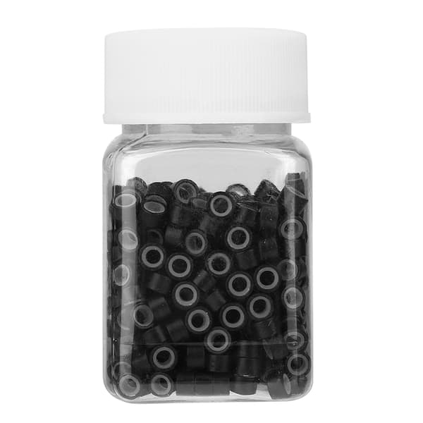 Hårförlängningsrör i aluminium med silikonpärlor, mikroringar, hårflätningsdekorationer, svart
