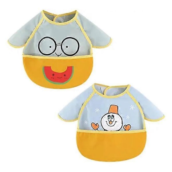 4 Pak Langærmet Baby Hagesmæk Vandtæt Spisesmæk Forklæde 9 Måneder til 3 År Gammel, Baby Hagesmæk Jumpsuit Baby Barn Småbørn Spisesmæk