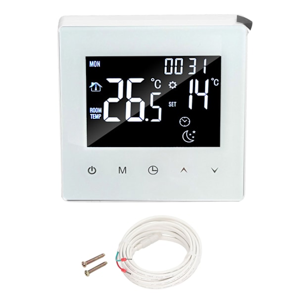 Digital termostatskjerm Programmerbar hjemmetermostat med 3 meter sensorledning for elektrisk gulvvarme Hjem Hotell Kontor AC90‑240V Hvit Med WiFi