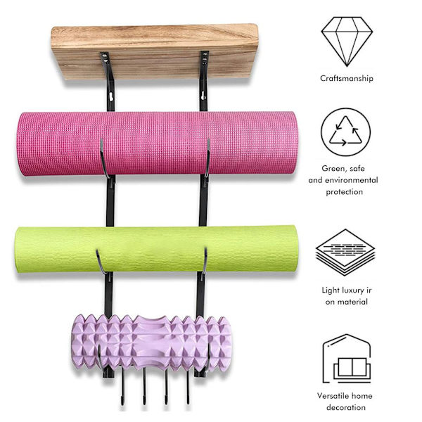 Vægmonteret yogamåtte skumrulle og håndklædeholder yogamåtteholder til ophængning af yogarem modstandsbånd