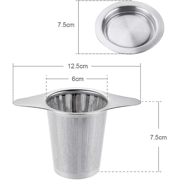 Rustfrit stål tesi, tesil med tang og låg - 6cm x 7.5cm (2stk)
