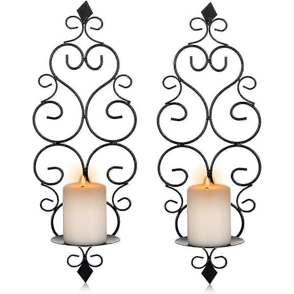 Svart Set med 2 Tealight Ljushållare Ljushållare Väggmonterad Metall Väggljushållare, Ljushållare för Vägg Sovrum Badrum Vardagsrum Dekoration
