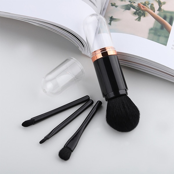 4 i 1 Retractable Makeup Brush Set for Travel Blush Bronzer Contouring Blending Buffing Eye Shadow Blush Portable Makeup Brushes