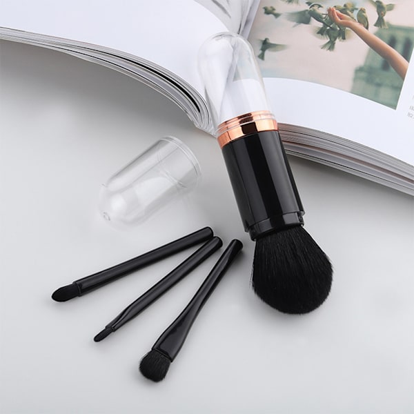 4 i 1 Retractable Makeup Brush Set til Rejse Blush Bronzer Contouring Blending Buffing Eye Shadow Blush Bærbare Makeup Brushes