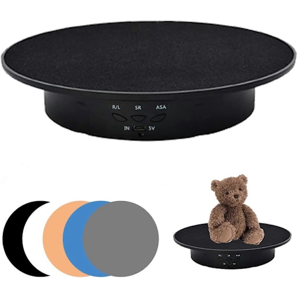 Motoriserad Vridbordsdisplay, 90-180-360 Graders Elektrisk Ställning, 8kg Last, 20cm Diameter med 5 PVC-bottnar (Svart)