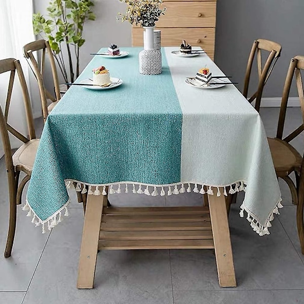 Flettet grønn støvtett rektangulær duk med frynser for hage-tebord 140x140cm