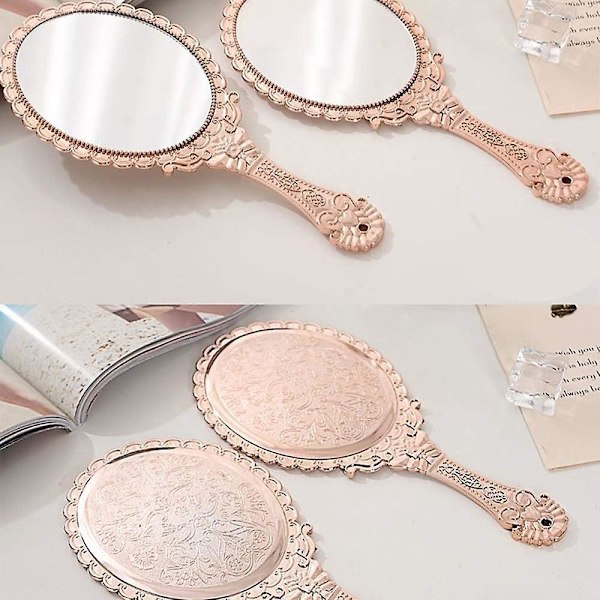 Retro mønster håndtag makeup spejle sæt - Mini håndholdte spejle med vintage ovalt design (2 stk)