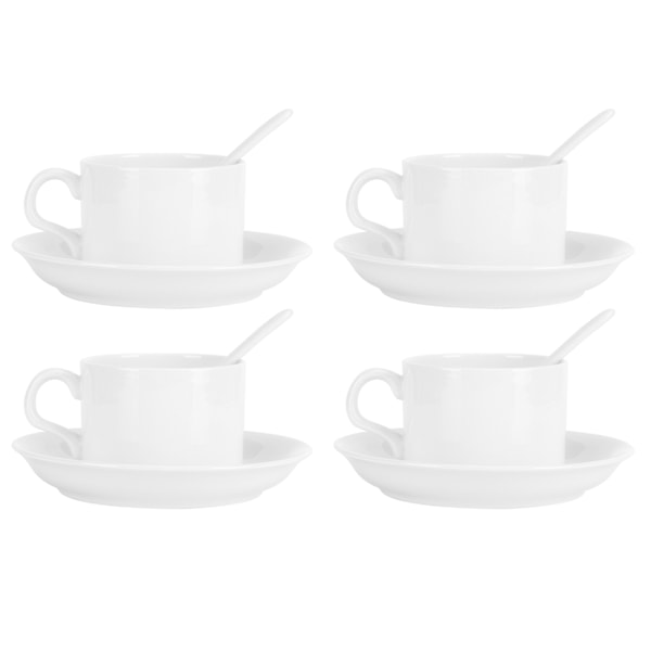 4 Set Hög Benporslin Kaffe Set Kaffe Mugg med Fat Skål Sked Te Mugg Dryckesvaror
