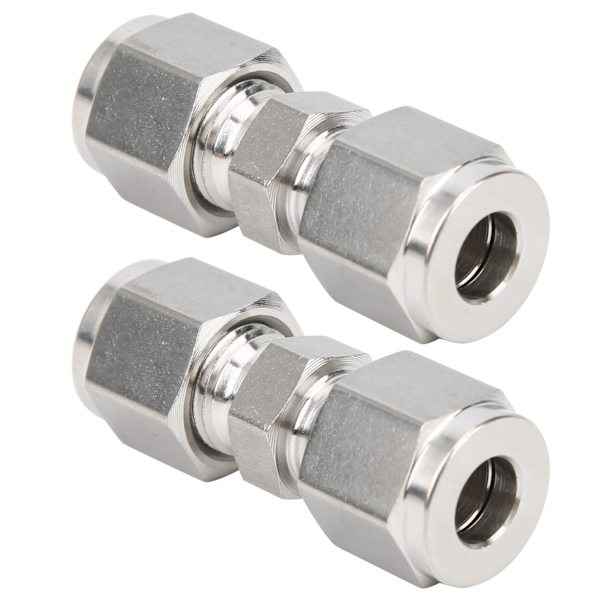 2 stk. 316 rustfrit stål kompressionsfitting lige dobbeltferrule røradapter (Ф8)