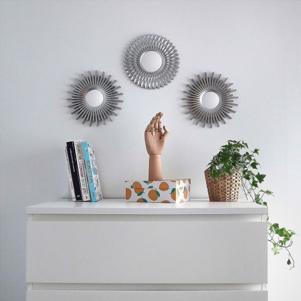 Sølv runde vægspejle pakke med 3 - Perfekt til stue, soveværelse og boligindretning - lille, shabby chic design