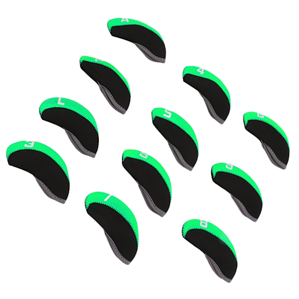 11PCS Golfkøllehodetrekk Neoprene Nummerert Golfkøllehodebeskytter for Utendørsbaner Grønn