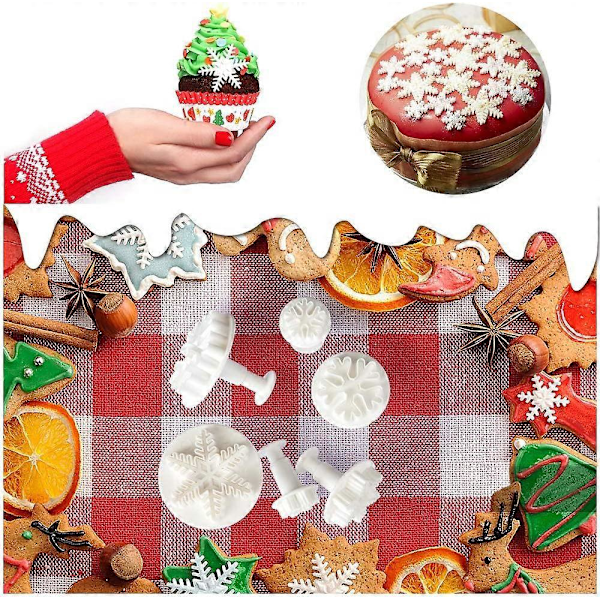 Dww-2 sett 3 stk. Utstikker Julebakst Form Snøfnugg for Dekorering av Kaker Fondant Sukkerpasta Grove snøfnugg