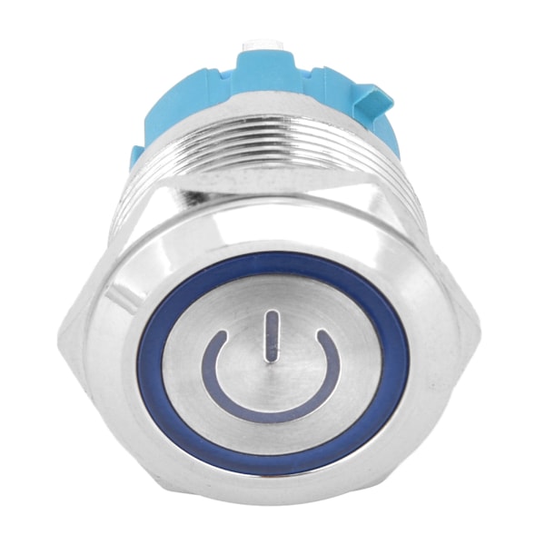 2st 22 mm metalltryckknappsbrytare platt huvud momentan 4 stift med power IP65 12-24VDCBlue