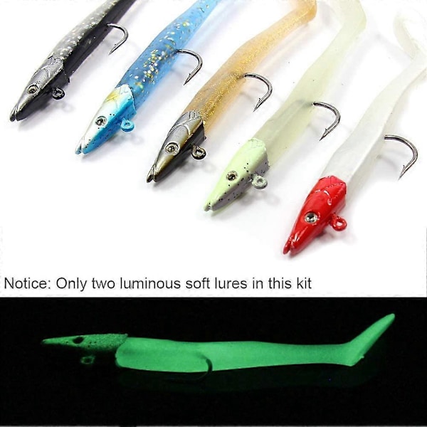 10 stk. myke fiskesluker jigg hode med T-hale myke fiskebaiter 11 cm 18,5 g