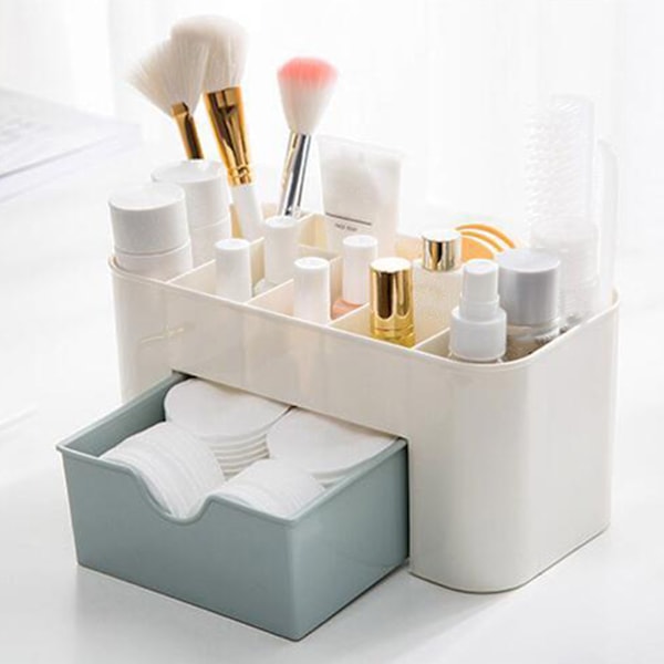 Kosmetik Makeup Organizer PP Multifunktionel 6 Rum Makeup Skrivebordsarrangør med Skuffe Blå