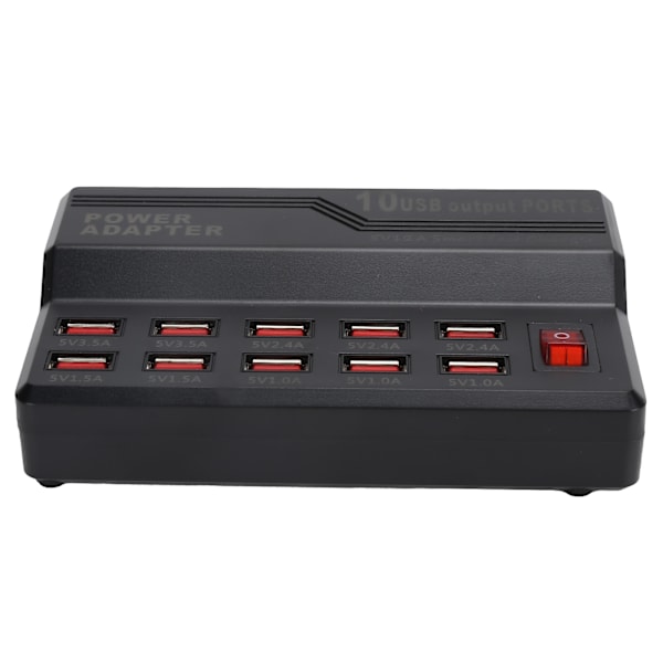 USB Smart Laddare 10-Portar 12A Snabbladdningsstation Power Hub Strip Plug Dock Block 100-240VEU Plug