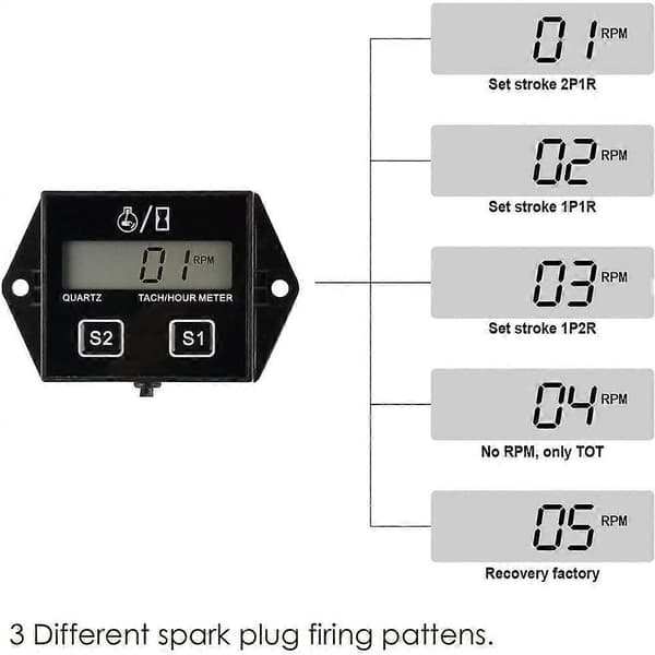 Digital Tachometer and Hour Meter for Engine RPM. For 2- and 4-stroke engines