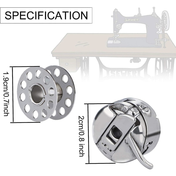 18,3 stykker symaskin spolekassesett, 15 metallspoler, kompatibel med Singer Janome Brother standard husholdningssymaskin