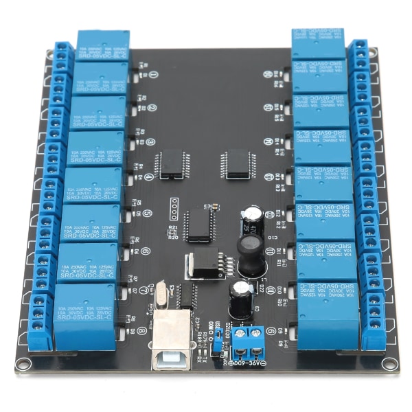 Relémodul 16-kanals 936V USB-styrt SPDT-bryterrelémodul optoisolert kort