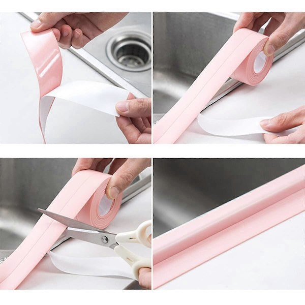 Stk. Bruseforseglingsklæbemiddel, Badekarforseglingsstrimmel, Skimmelresistent, Let at rengøre, til brusere, hjørner, vinduer, køkkenvaske (Pink, 3,2 m × 3,8 cm)