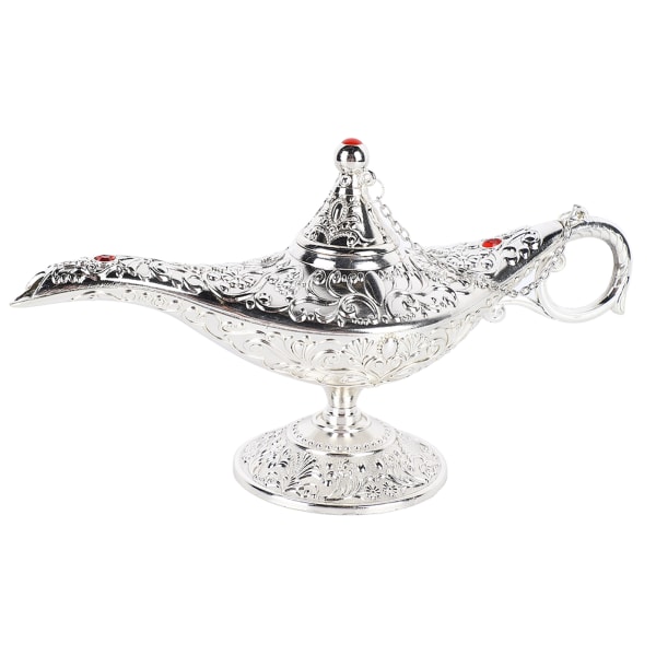 Arabisk Lampe Vintage Metal Bord Ornament Ønske Lampe Dekoration til Stue Fest Kontor Sølv