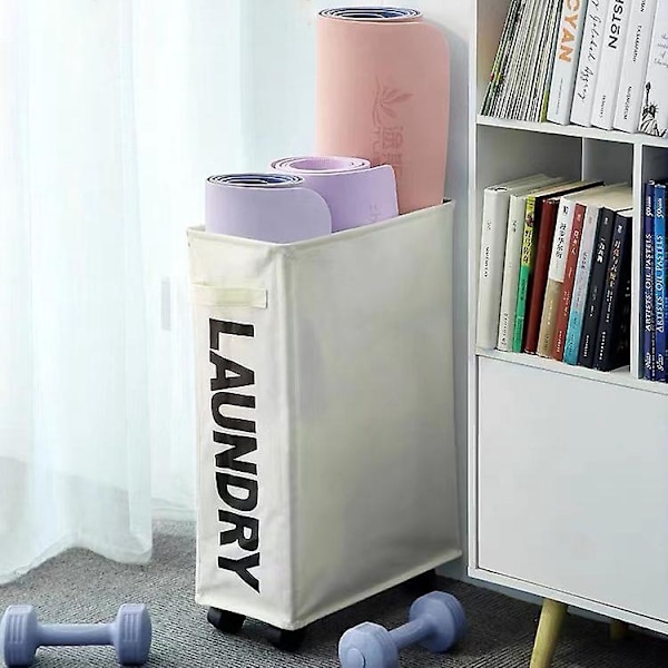 Tvättkorg på hjul, hopfällbar, Tyg, beige, Smal