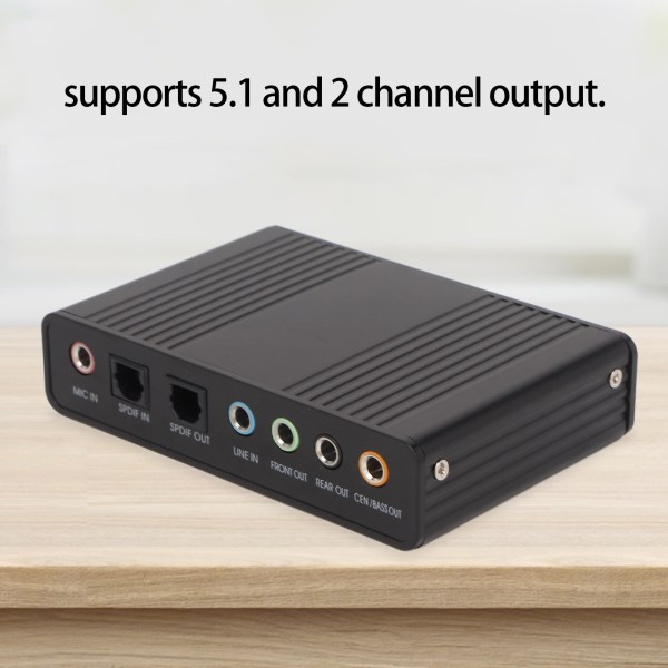 USB-lydkort 6-kanals 48kHz Sampling Rate Analog Play Optagelse Eksternt lydkort til PC Bærbar computer Sort