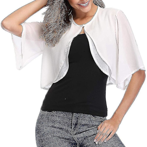 Kortærmet rødvin chiffon cardigan bolero shrug crop top til kvinder