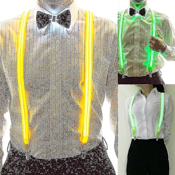LED-lysende seler og sløyfesett for menn til musikkfestivaler og kostymefester Seler - Gult